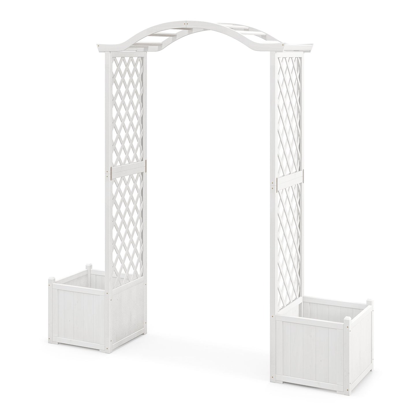 White Wooden Garden Arbor with Planter Boxes & Trellis for Climbing Plants and Outdoor Decorations