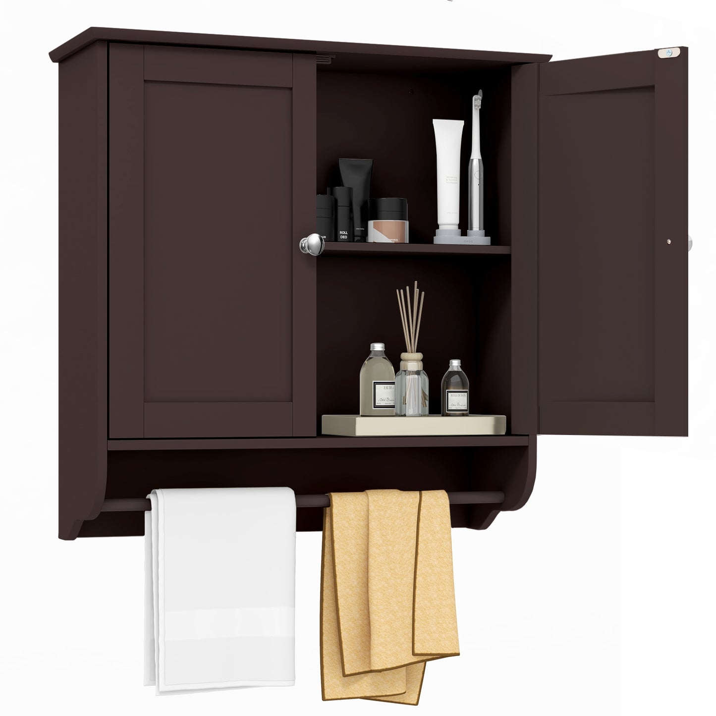 Elegant Wall-Mounted Medicine Cabinet with Adjustable Shelves & Towel Bar