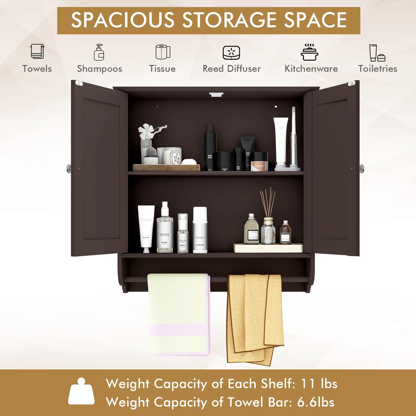 Elegant Wall-Mounted Medicine Cabinet with Adjustable Shelves & Towel Bar