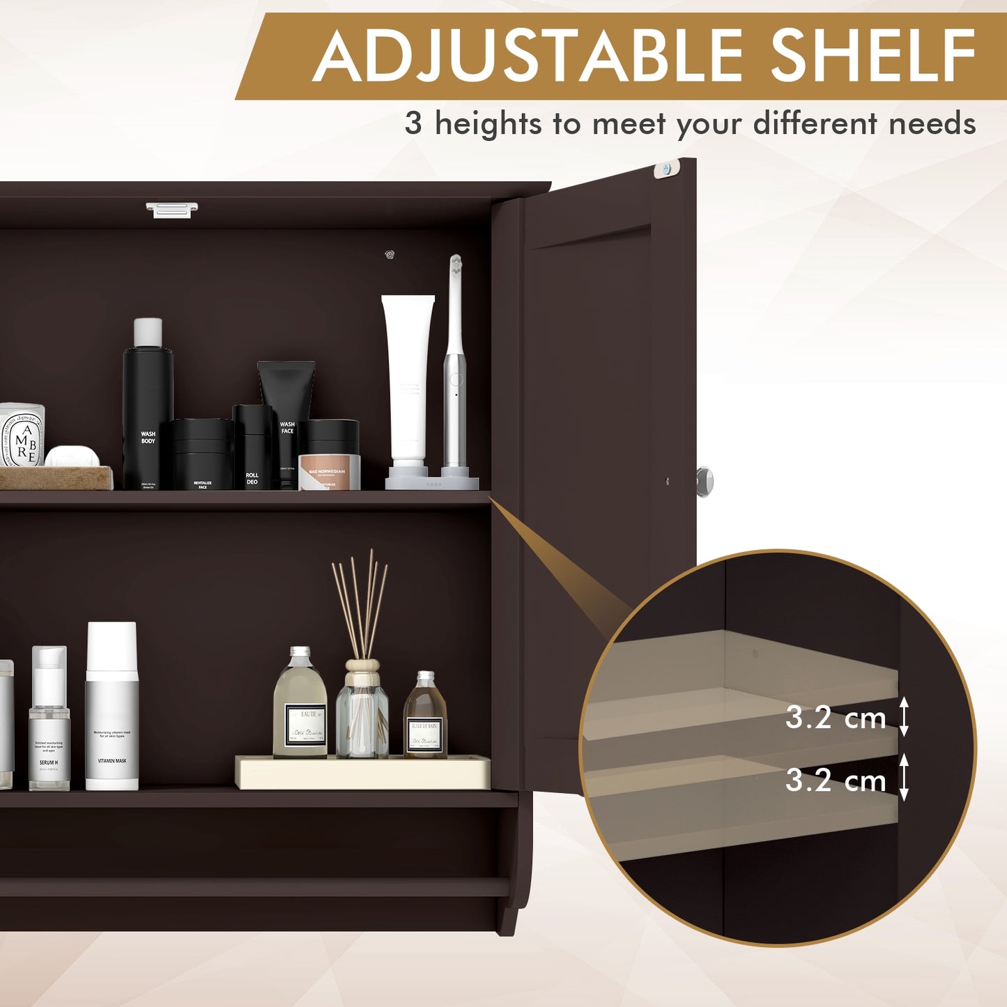 Elegant Wall-Mounted Medicine Cabinet with Adjustable Shelves & Towel Bar
