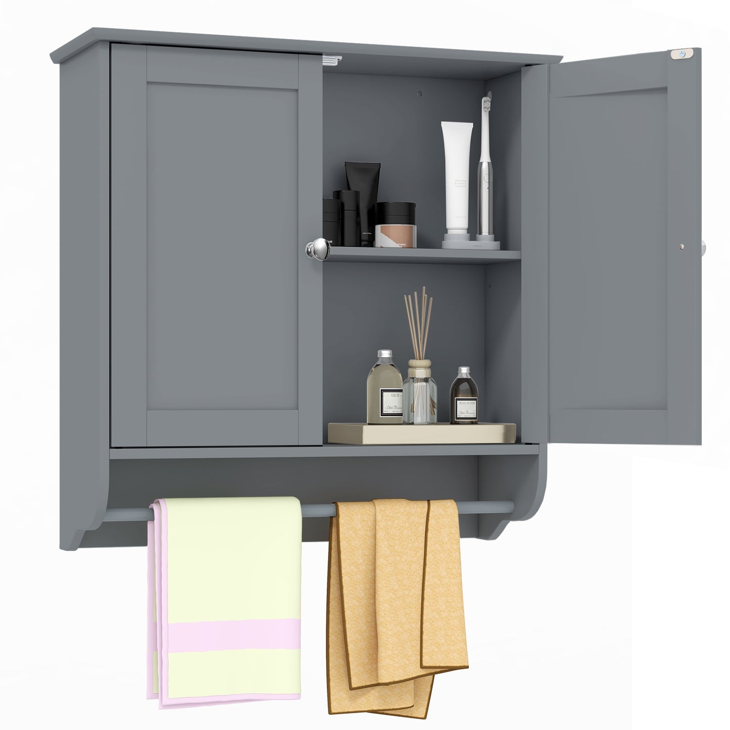 Elegant Wall-Mounted Medicine Cabinet with Adjustable Shelves & Towel Bar