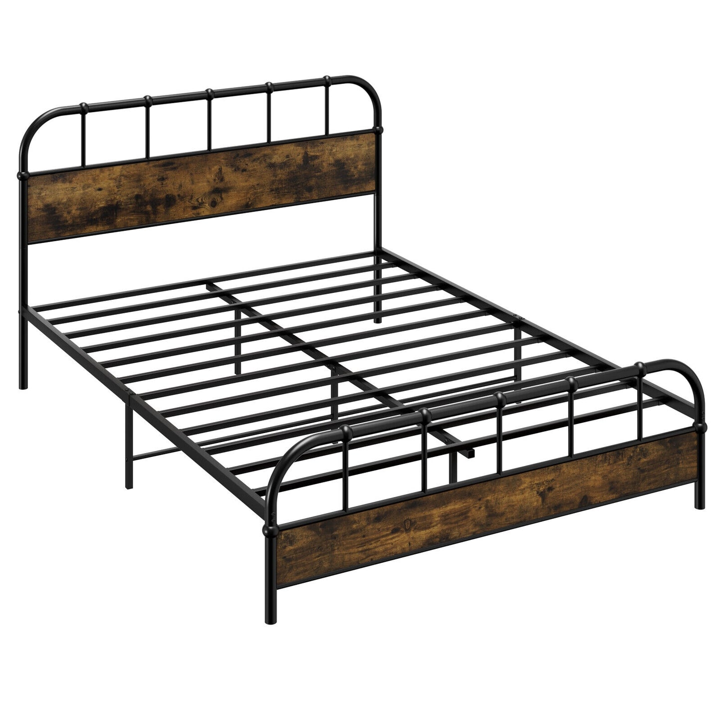 Queen Size Industrial Metal Platform Bed Frame with Headboard - Sturdy Mattress Foundation