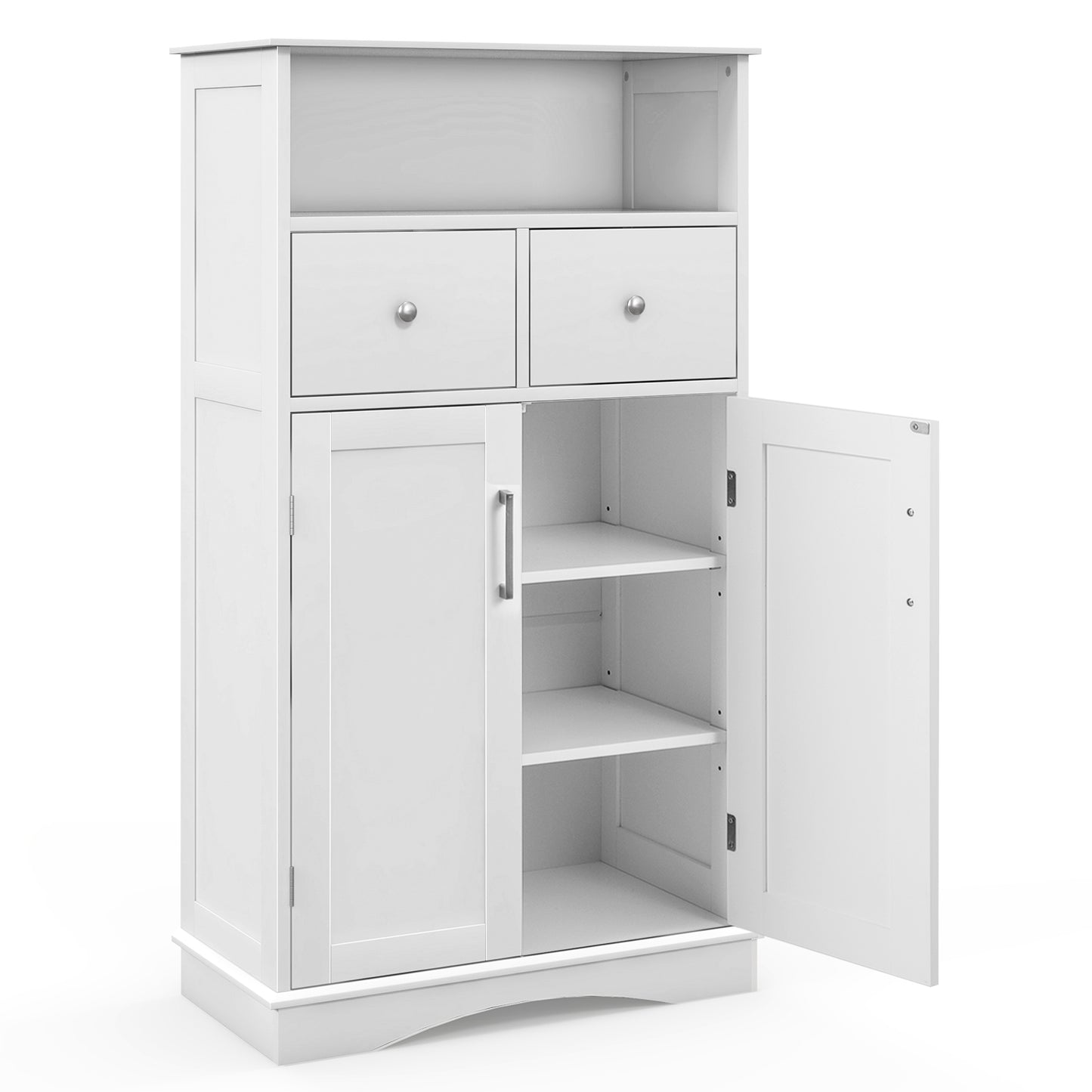 Freestanding Bathroom Storage Cabinet with 2 Doors, 2 Drawers, and Adjustable Shelves