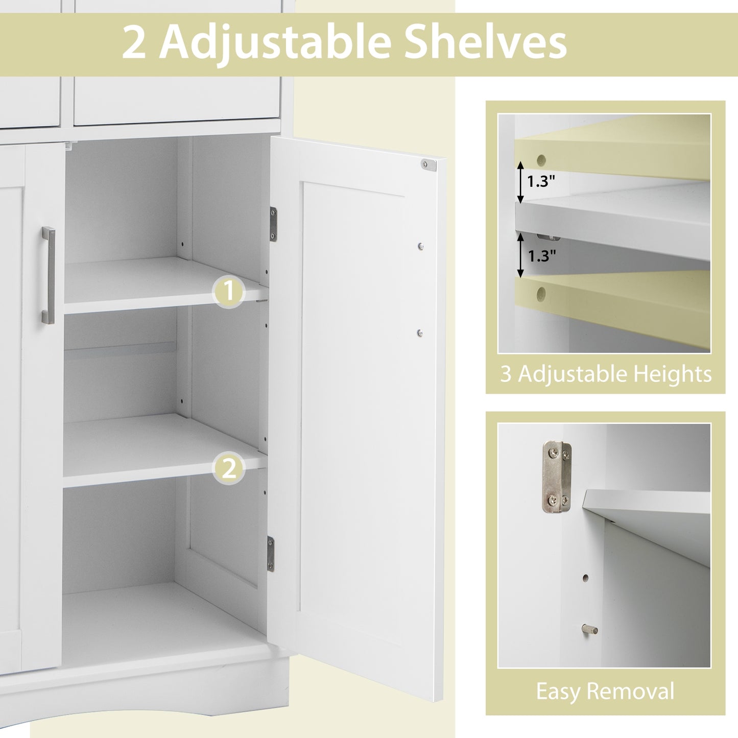 Freestanding Bathroom Storage Cabinet with 2 Doors, 2 Drawers, and Adjustable Shelves