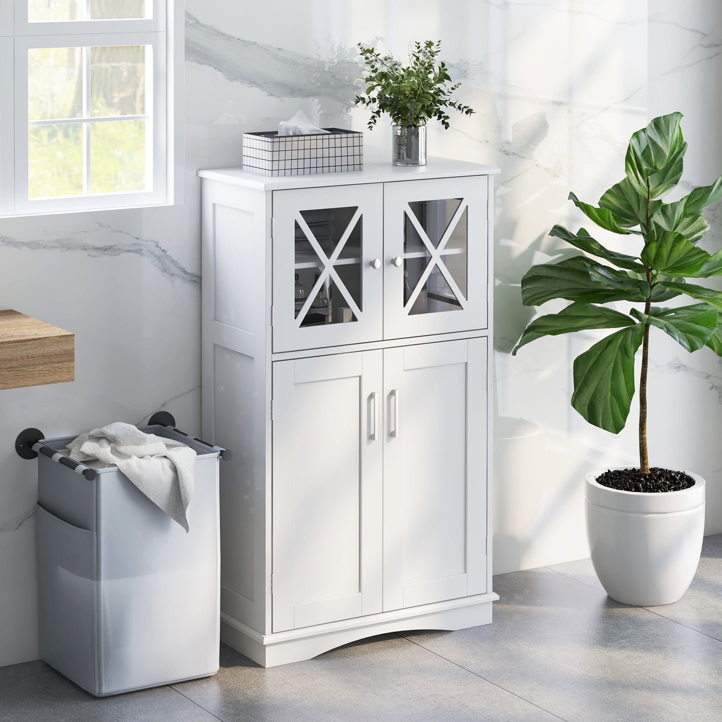 5 Tier Freestanding Storage Cabinet with 4 Doors & Adjustable Shelves