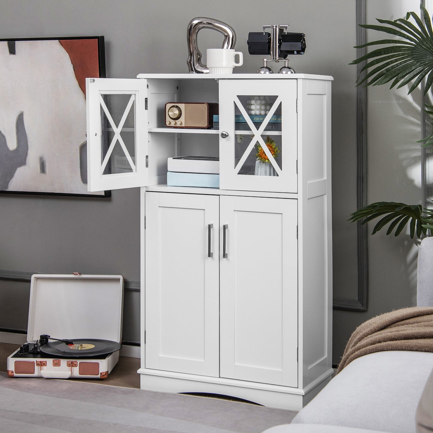 5 Tier Freestanding Storage Cabinet with 4 Doors & Adjustable Shelves