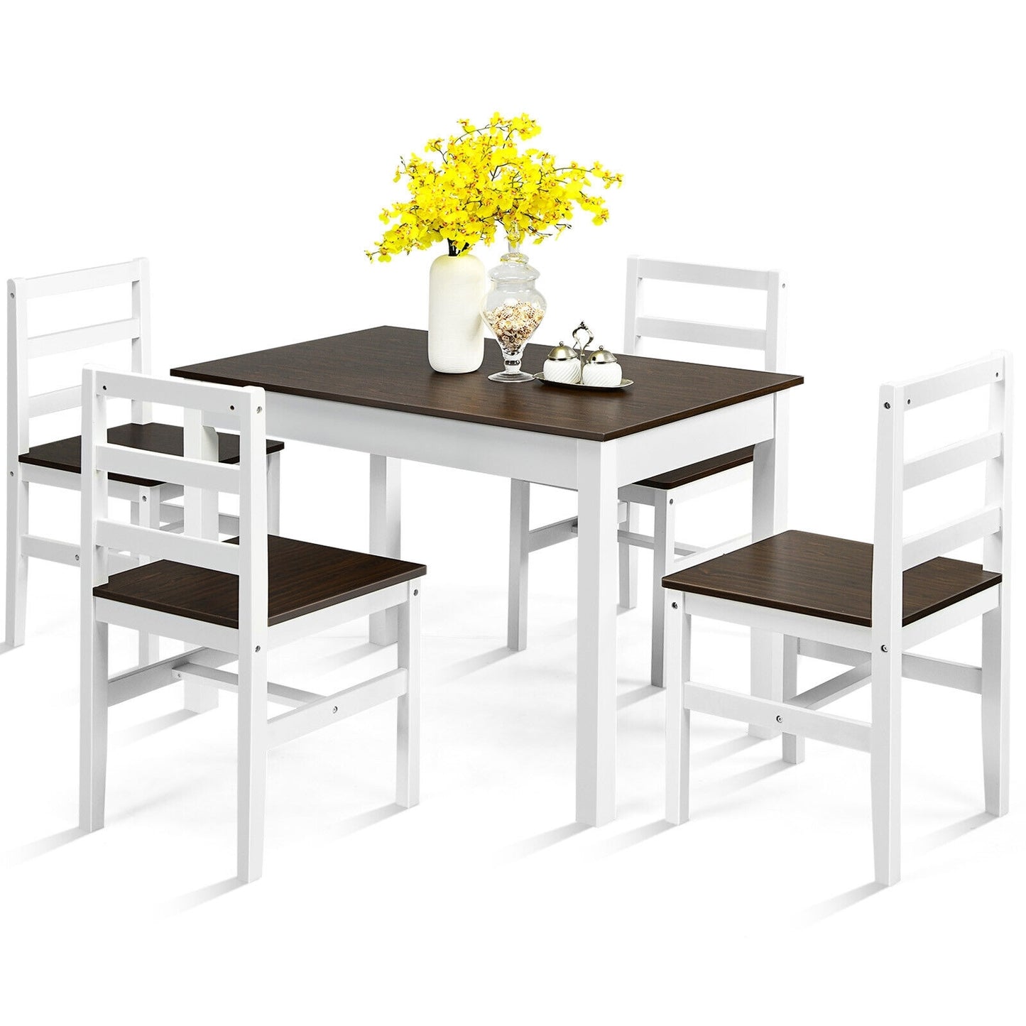 5 Piece Solid Wood Kitchen Dining Set with Bench and Chairs