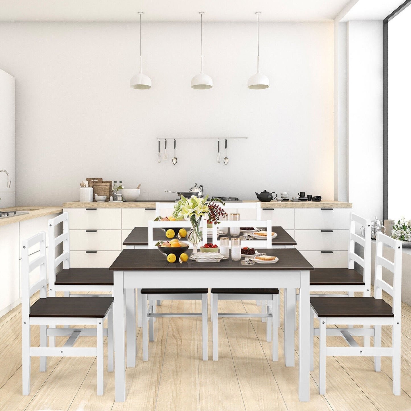 5 Piece Solid Wood Kitchen Dining Set with Bench and Chairs