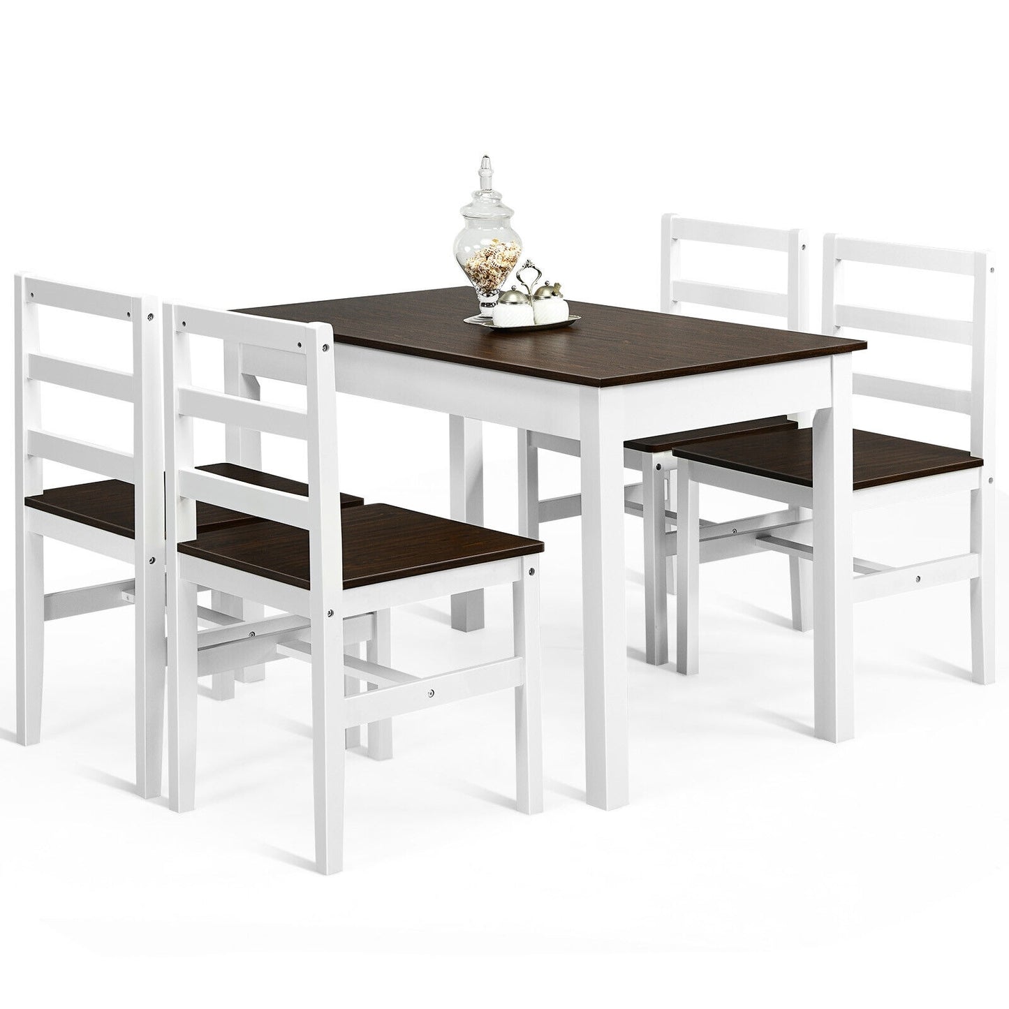 5 Piece Solid Wood Kitchen Dining Set with Bench and Chairs
