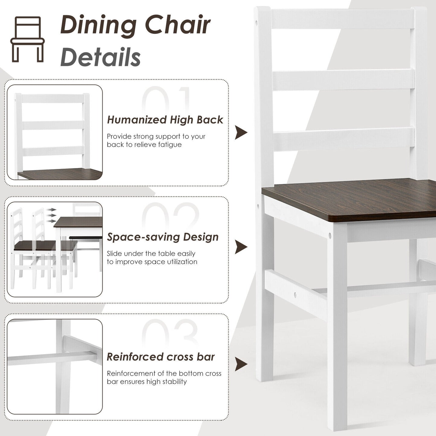 5 Piece Solid Wood Kitchen Dining Set with Bench and Chairs