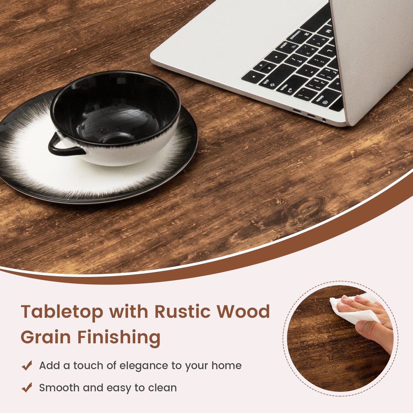 Modern 2 Tier Faux Marble Coffee Table with Metal Frame – Rustic Brown