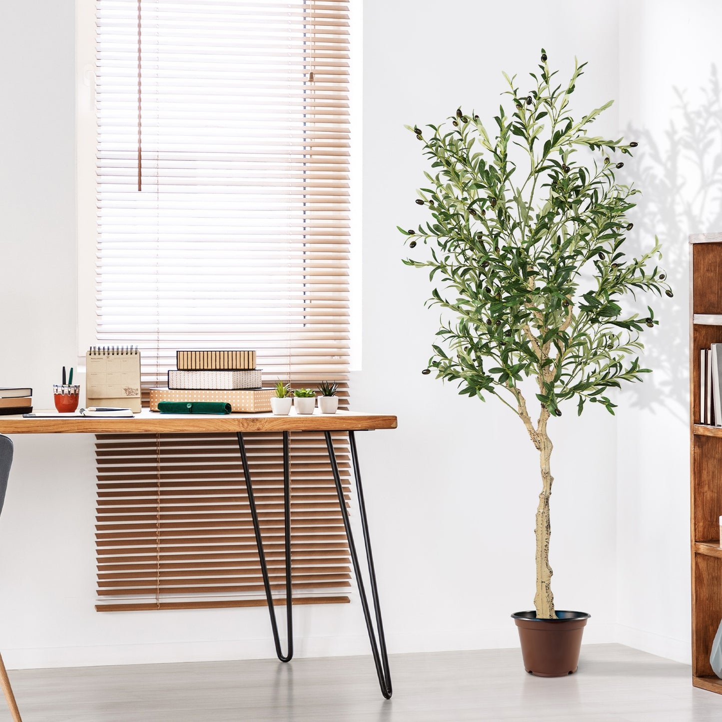 Elegant 6 Foot Artificial Olive Tree in Cement Pot for Home or Office
