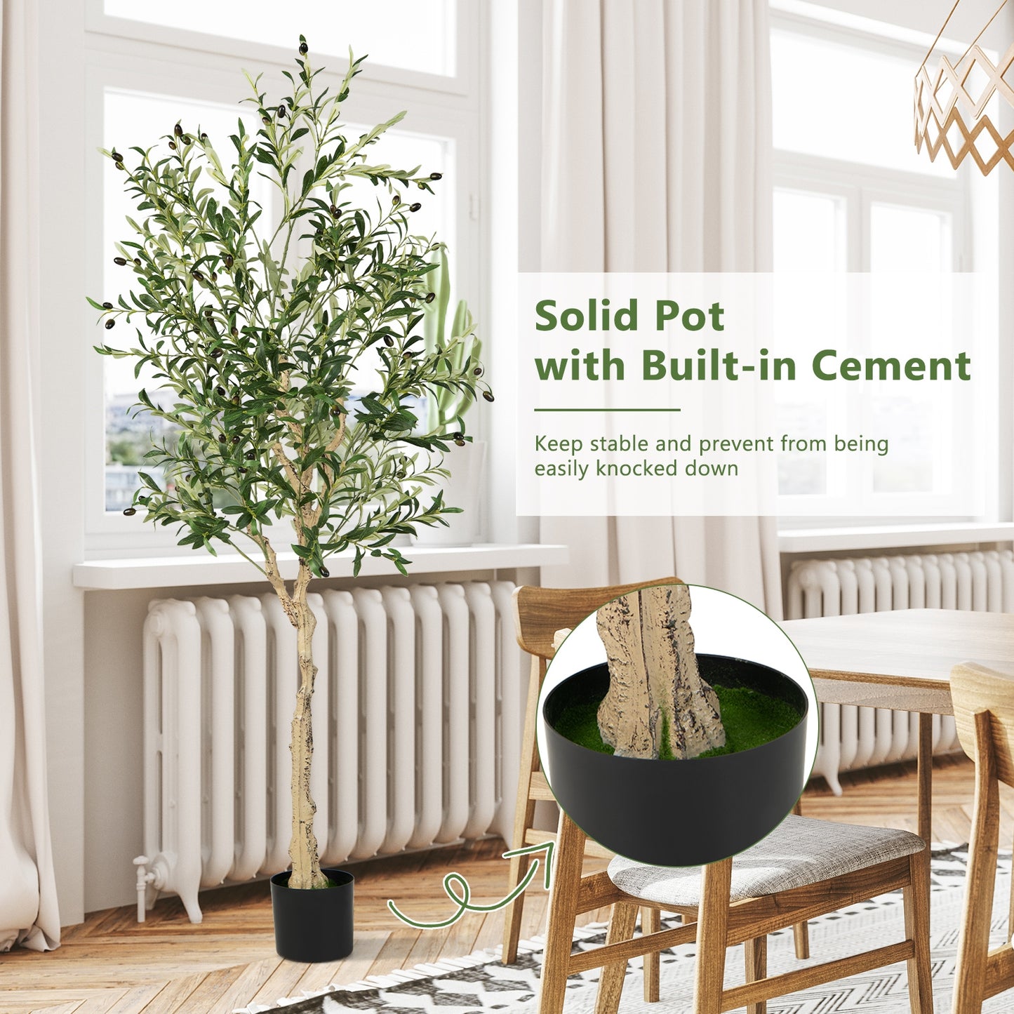 Elegant 6 Foot Artificial Olive Tree in Cement Pot for Home or Office