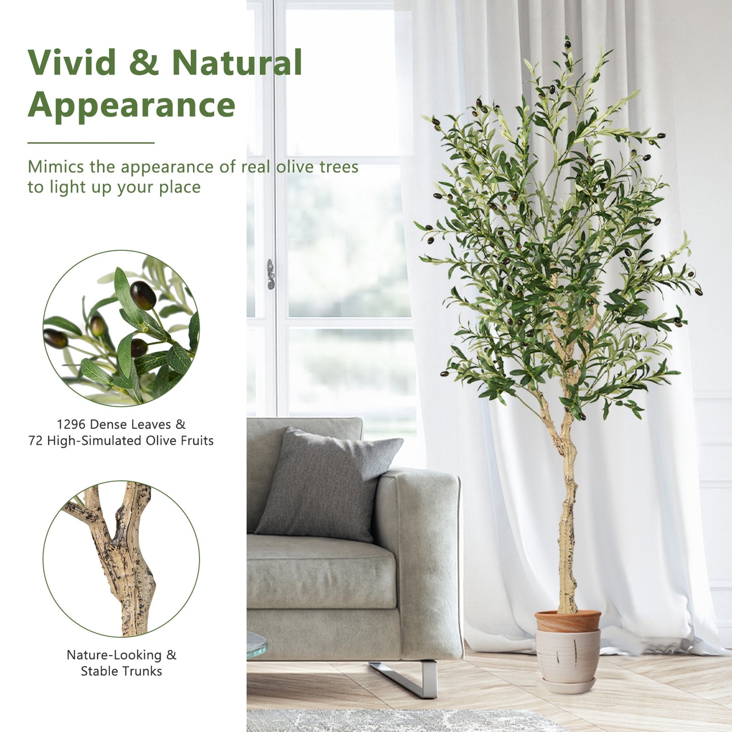 Elegant 6 Foot Artificial Olive Tree in Cement Pot for Home or Office