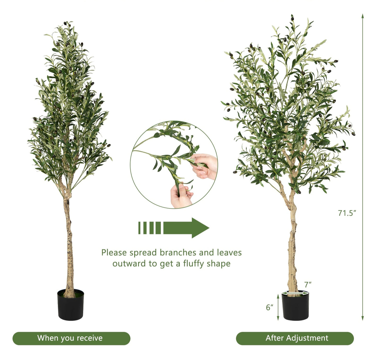 Elegant 6 Foot Artificial Olive Tree in Cement Pot for Home or Office