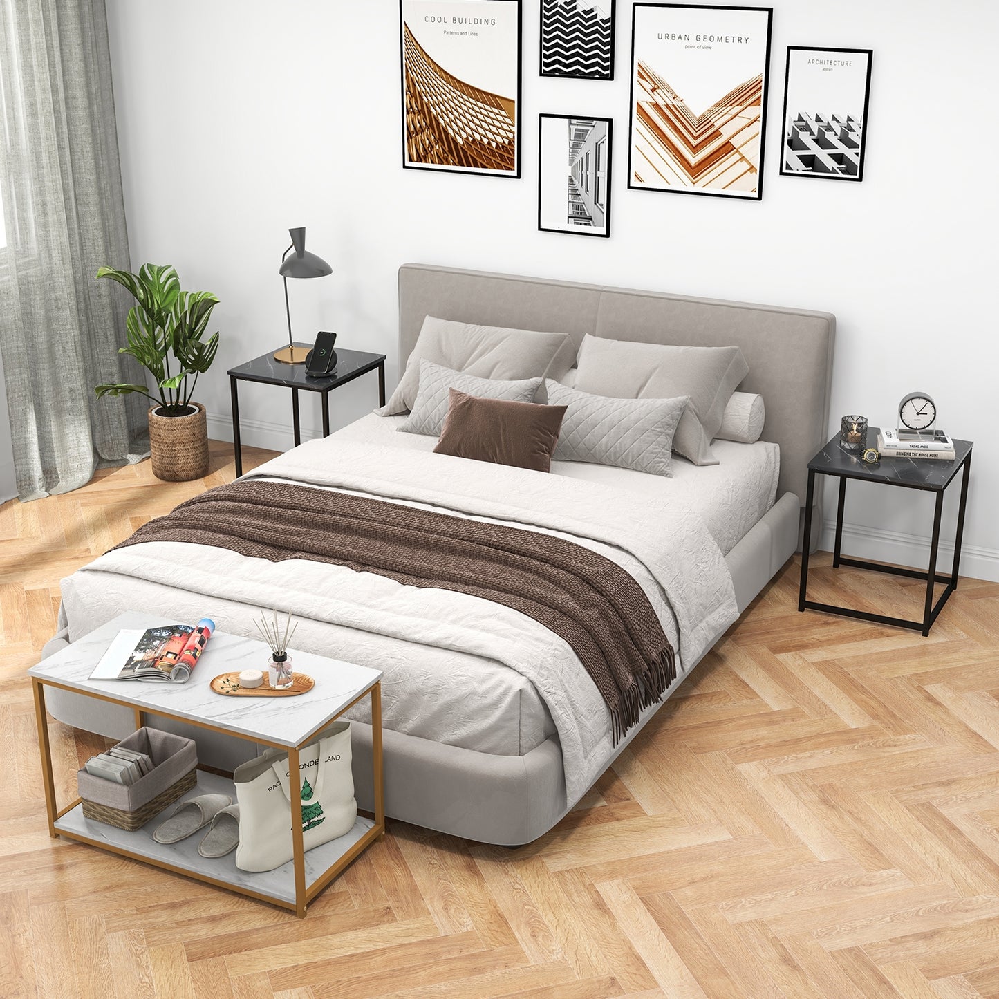 Contemporary 3 Piece Nesting Table Set with Gold Metal Frame and Marble Finish