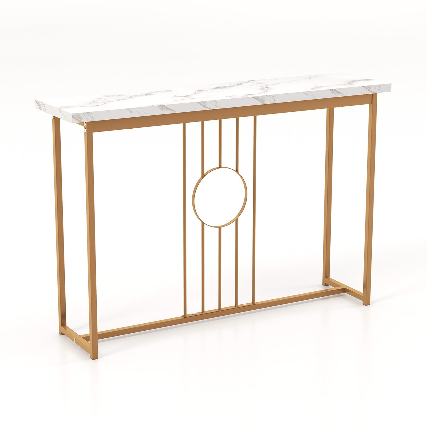Elegant Console Table with White Faux Marble Top and Gold Legs