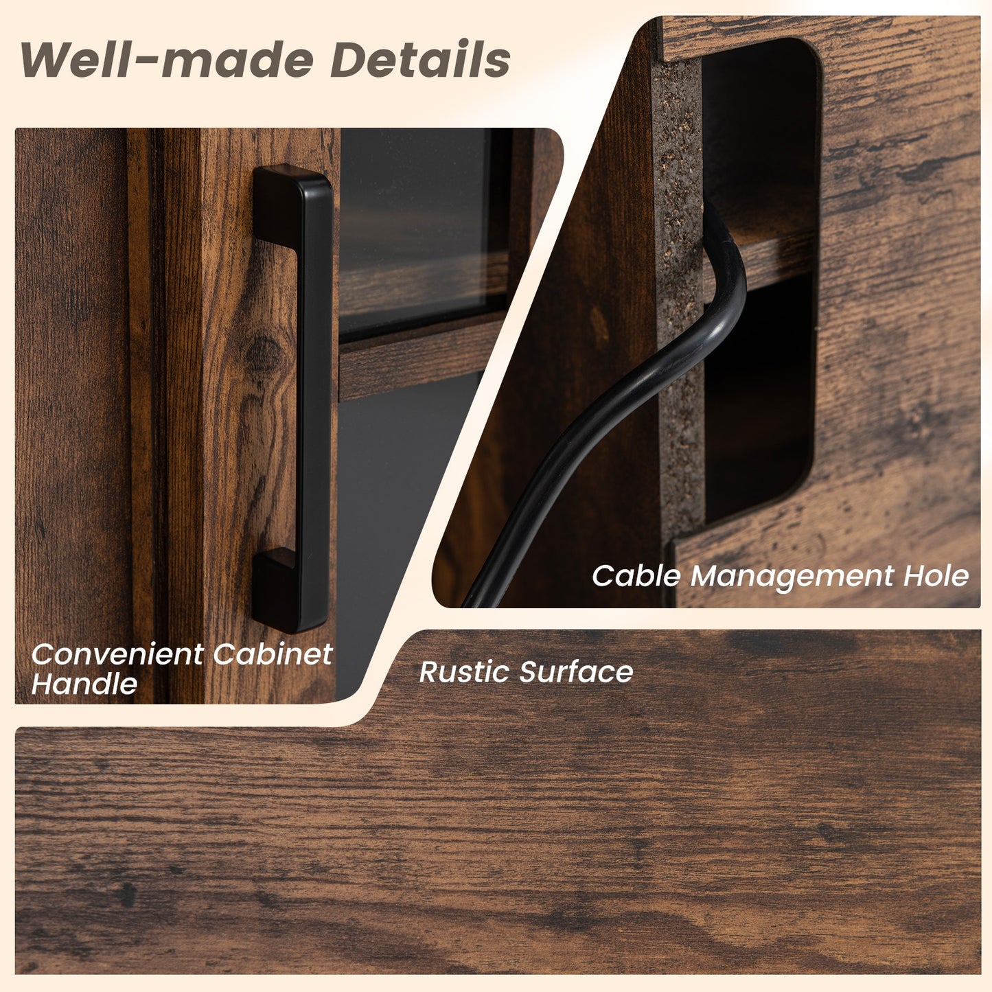 Entertainment Center with 1400W Electric Fireplace for TVs up to 65 Inches in Brown