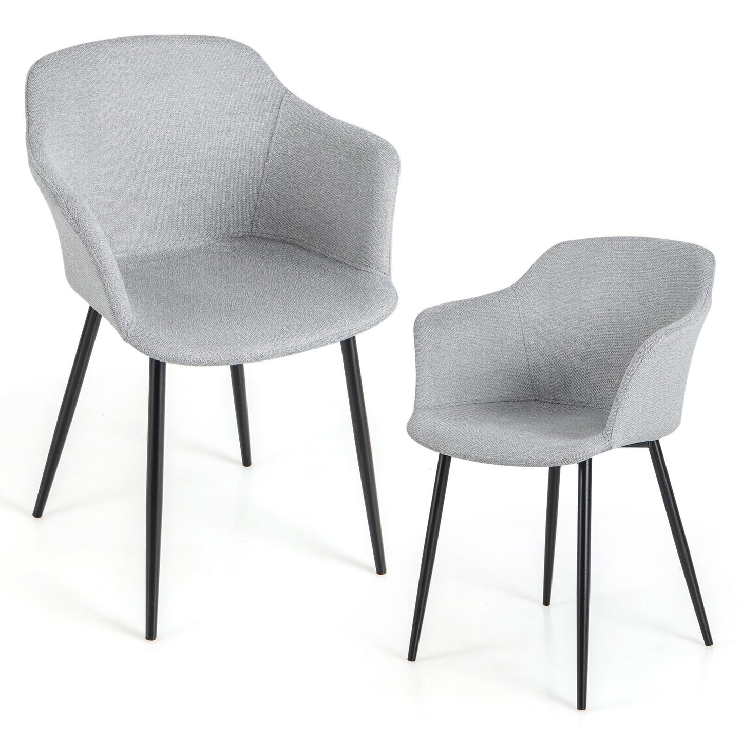 Upholstered Dining Chair with Ergonomic Backrest and Curved Armrests – Off White, Set of 2