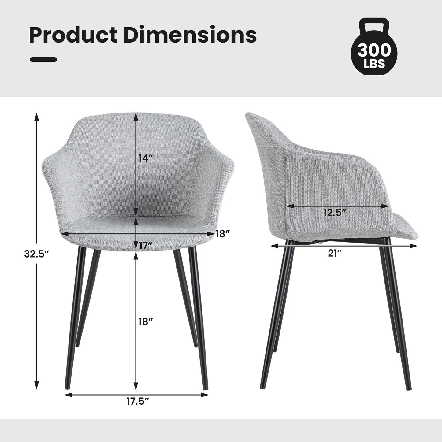 Upholstered Dining Chair with Ergonomic Backrest and Curved Armrests – Off White, Set of 2