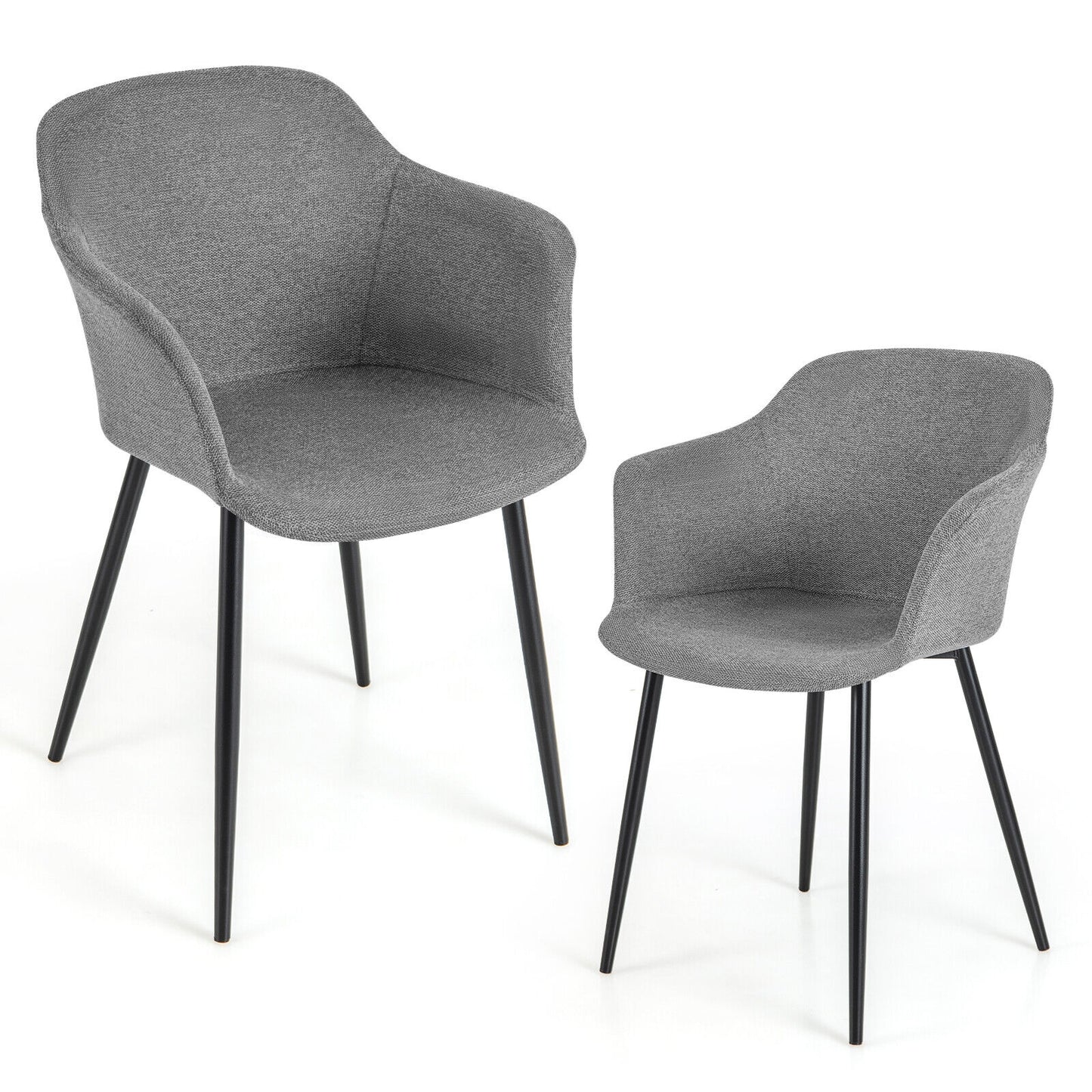 Upholstered Dining Chair with Ergonomic Backrest and Curved Armrests – Grey, Set of 2