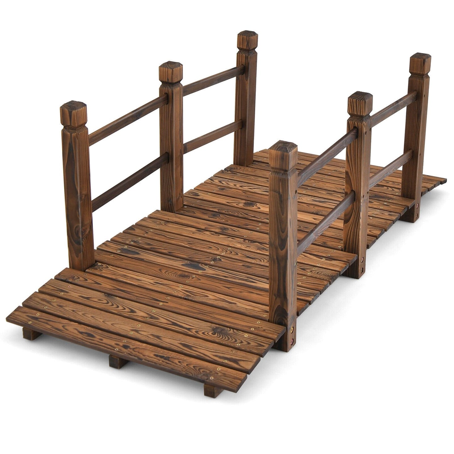 5ft Wooden Garden Bridge with Handrails for Outdoor Decoration and Landscaping - Brown