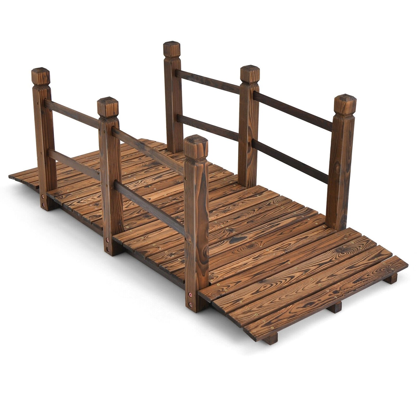 5ft Wooden Garden Bridge with Handrails for Outdoor Decoration and Landscaping - Brown