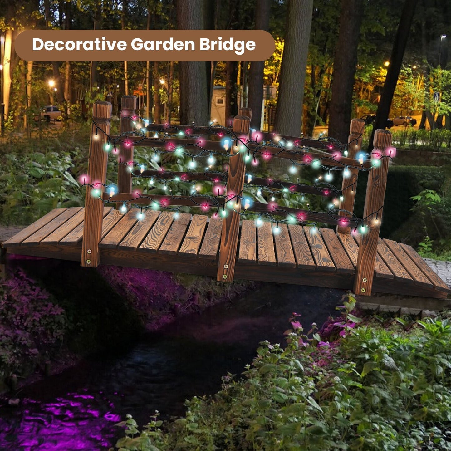 5ft Wooden Garden Bridge with Handrails for Outdoor Decoration and Landscaping - Brown