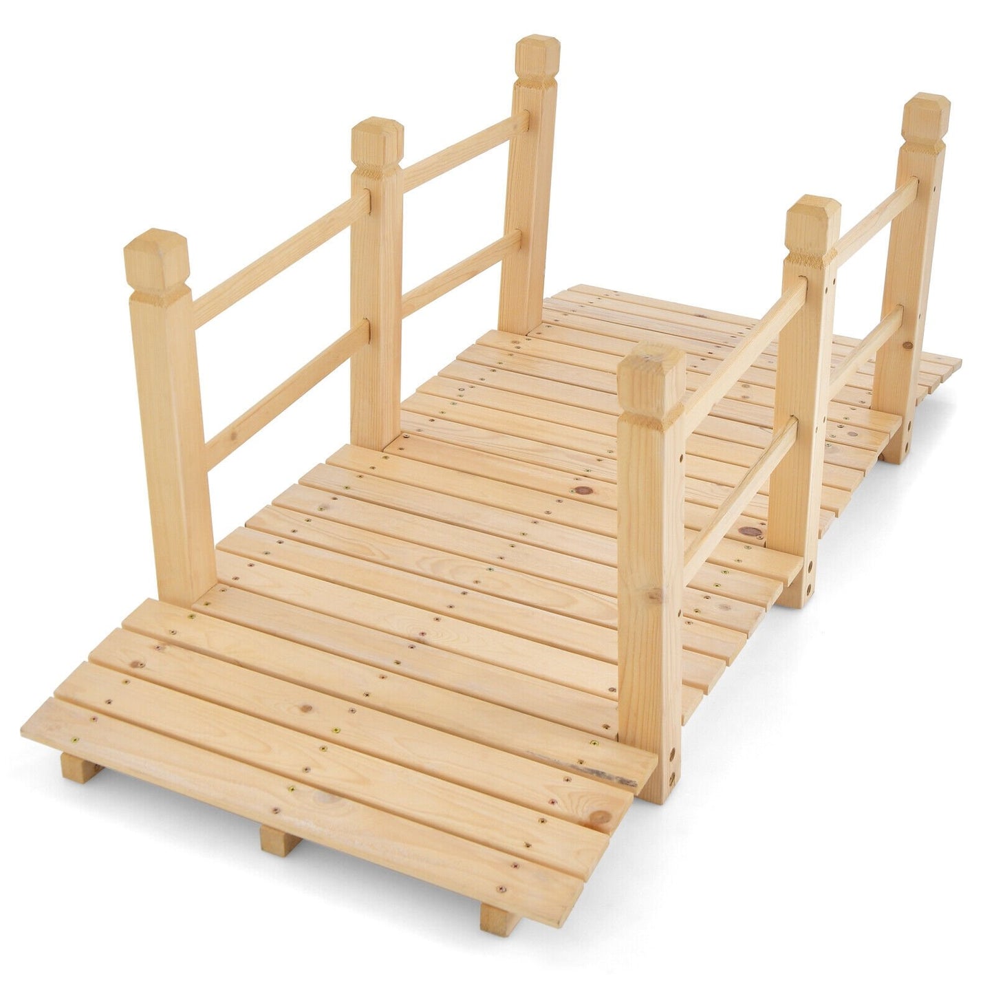 5ft Wooden Garden Bridge with Handrails for Outdoor Decoration and Landscaping - Natural