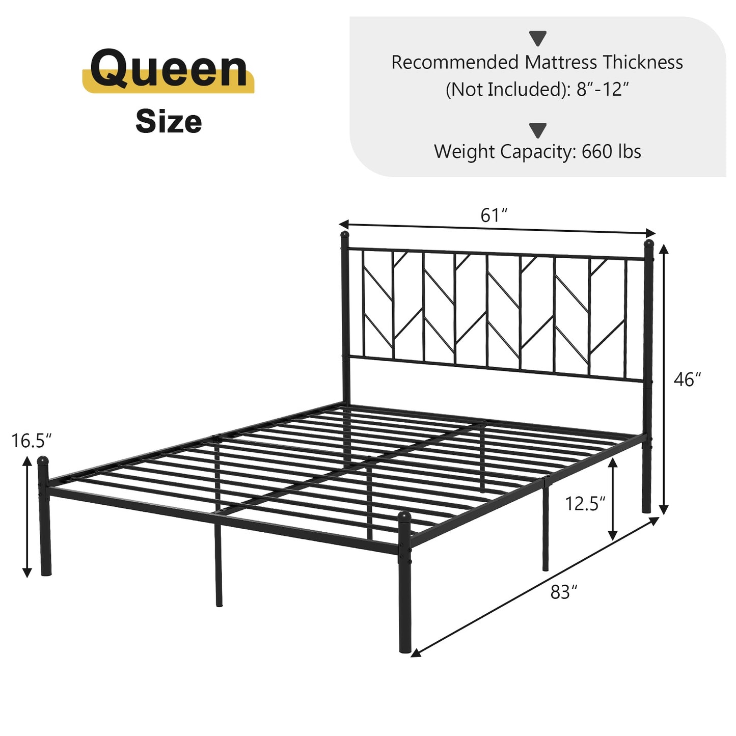 Stylish Branch Shaped Headboard Metal Platform Bed Frame with Sturdy Slat Support – Queen Size