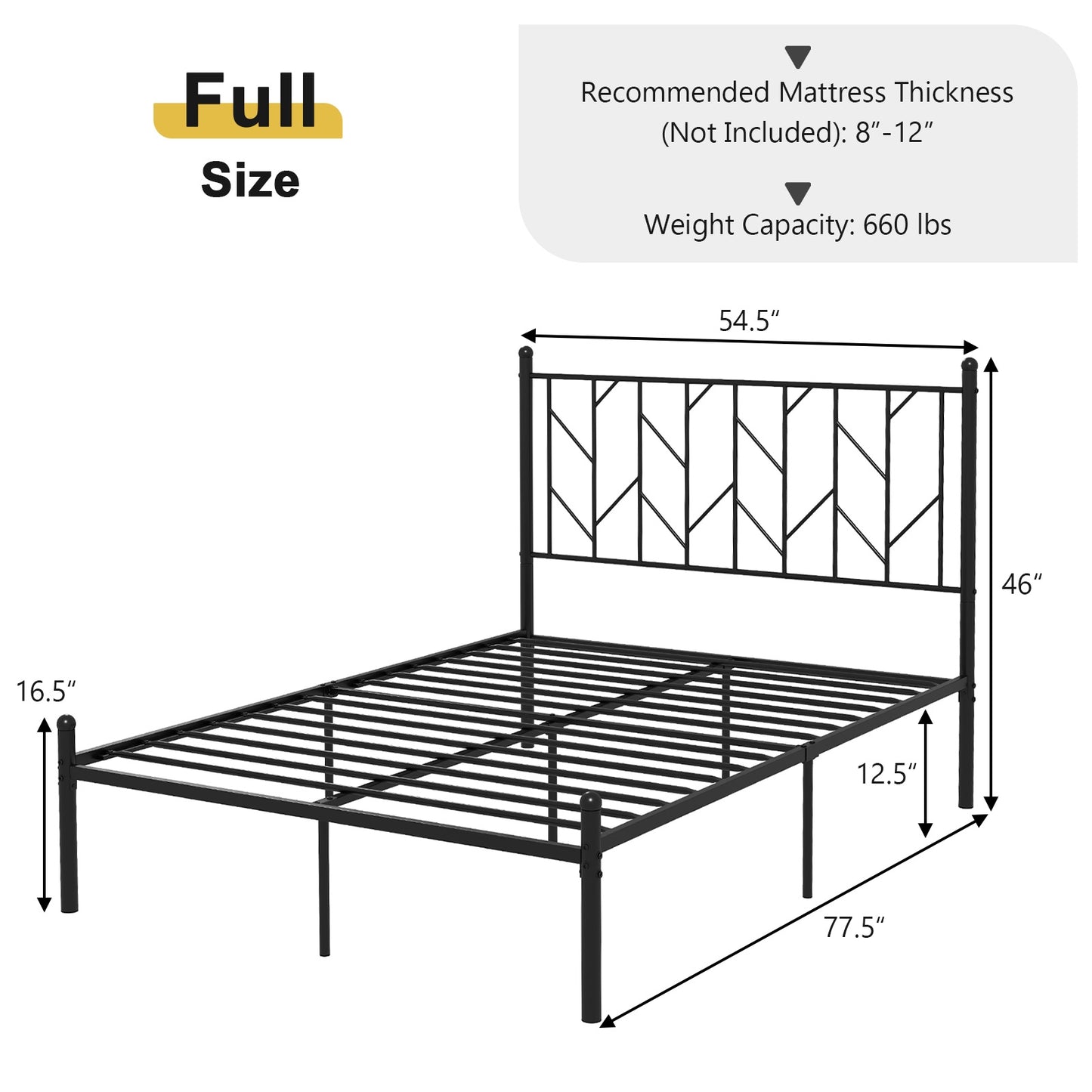 Stylish Branch Shaped Headboard Metal Platform Bed Frame with Sturdy Slat Support – Full Size