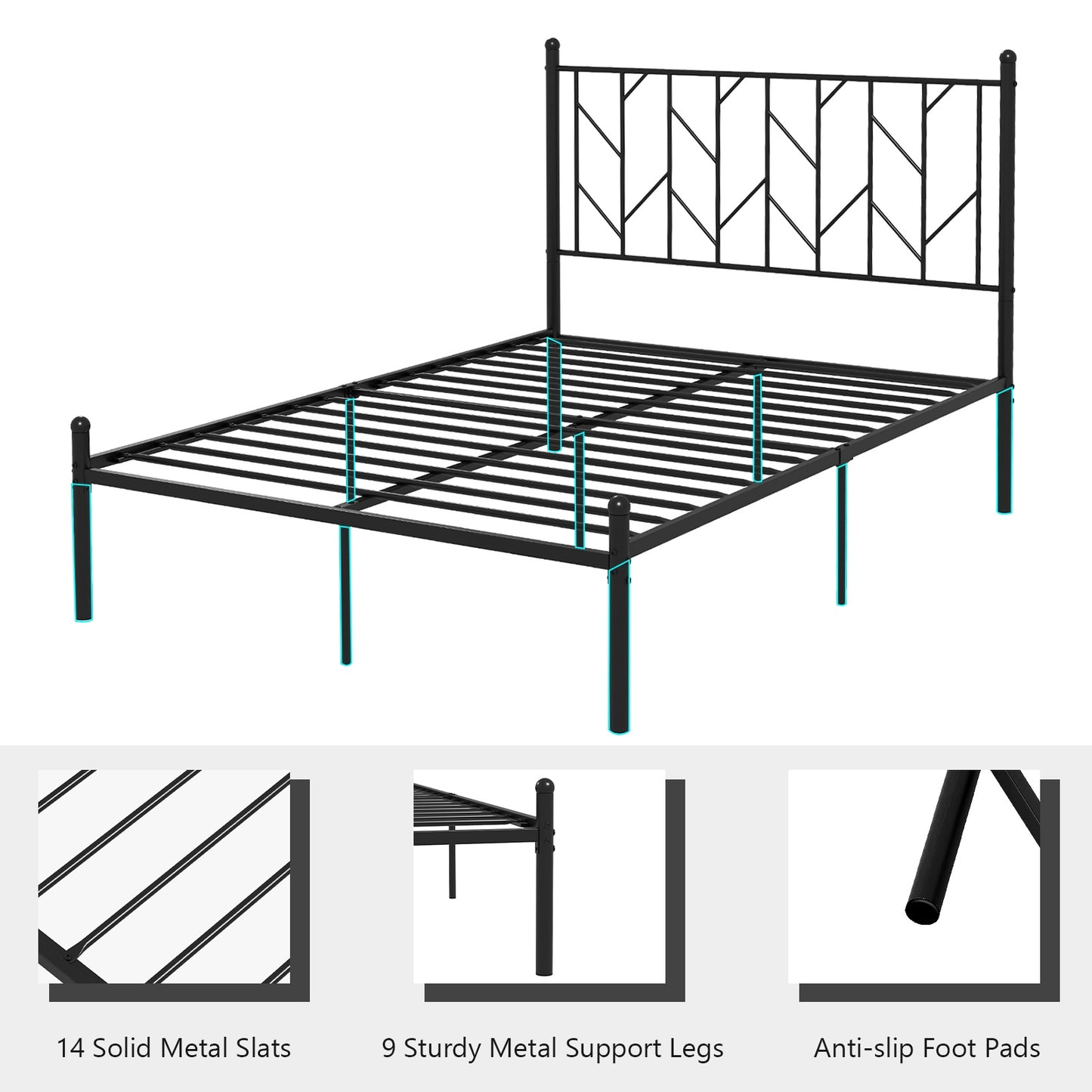 Stylish Branch Shaped Headboard Metal Platform Bed Frame with Sturdy Slat Support – Full Size