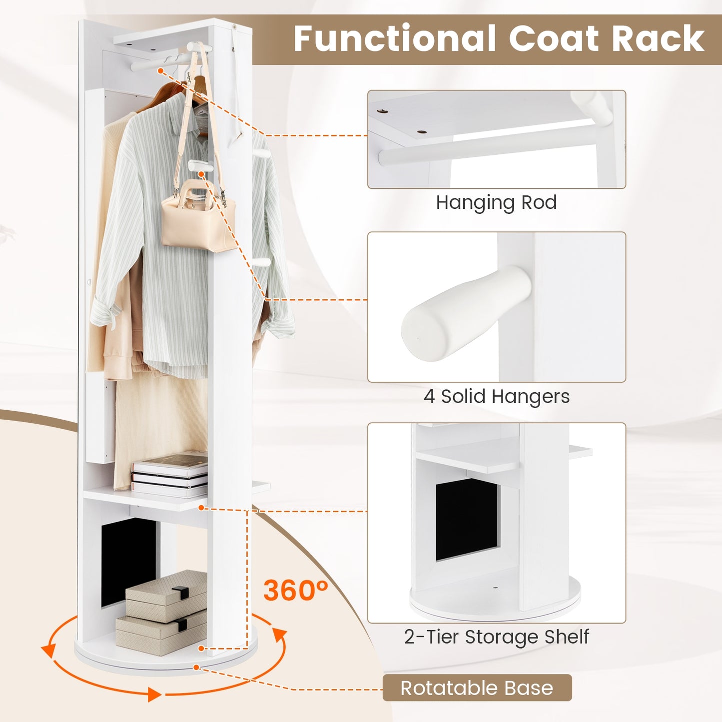 3-in-1 Swivel Jewelry Armoire with Full-Length Mirror, LED Lights and Coat Rack