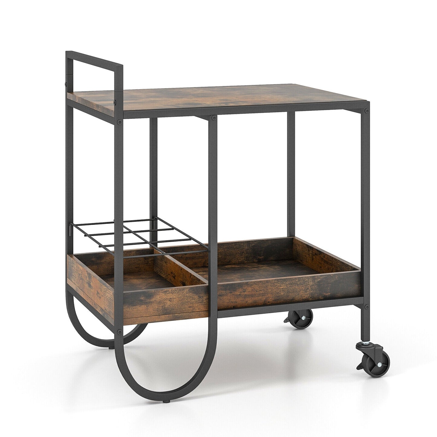 Modern Bar and Serving Cart with Removable Wine Rack and Locking Wheels