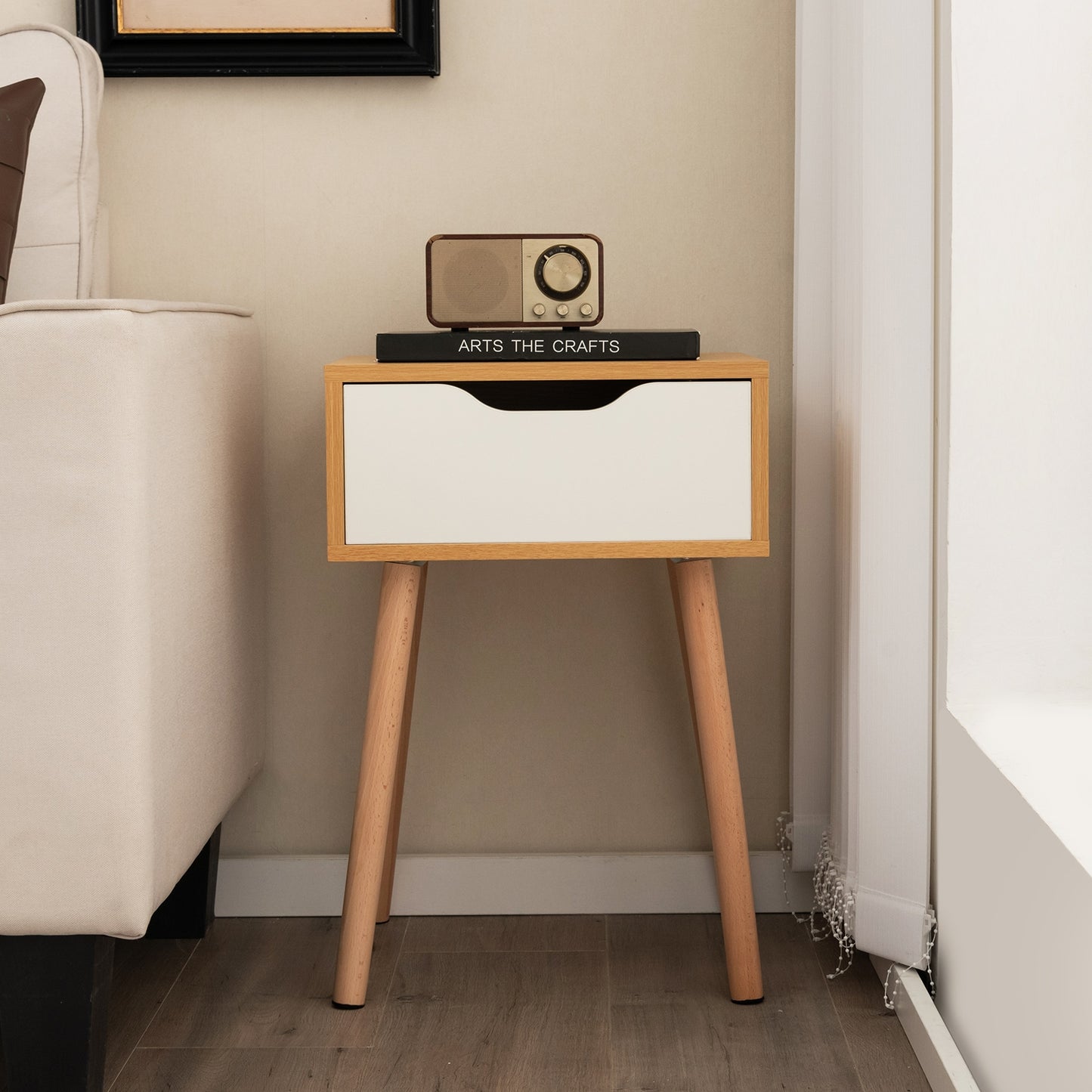 Mid Century Modern Nightstand with Storage Drawer for Bedroom or Living Room