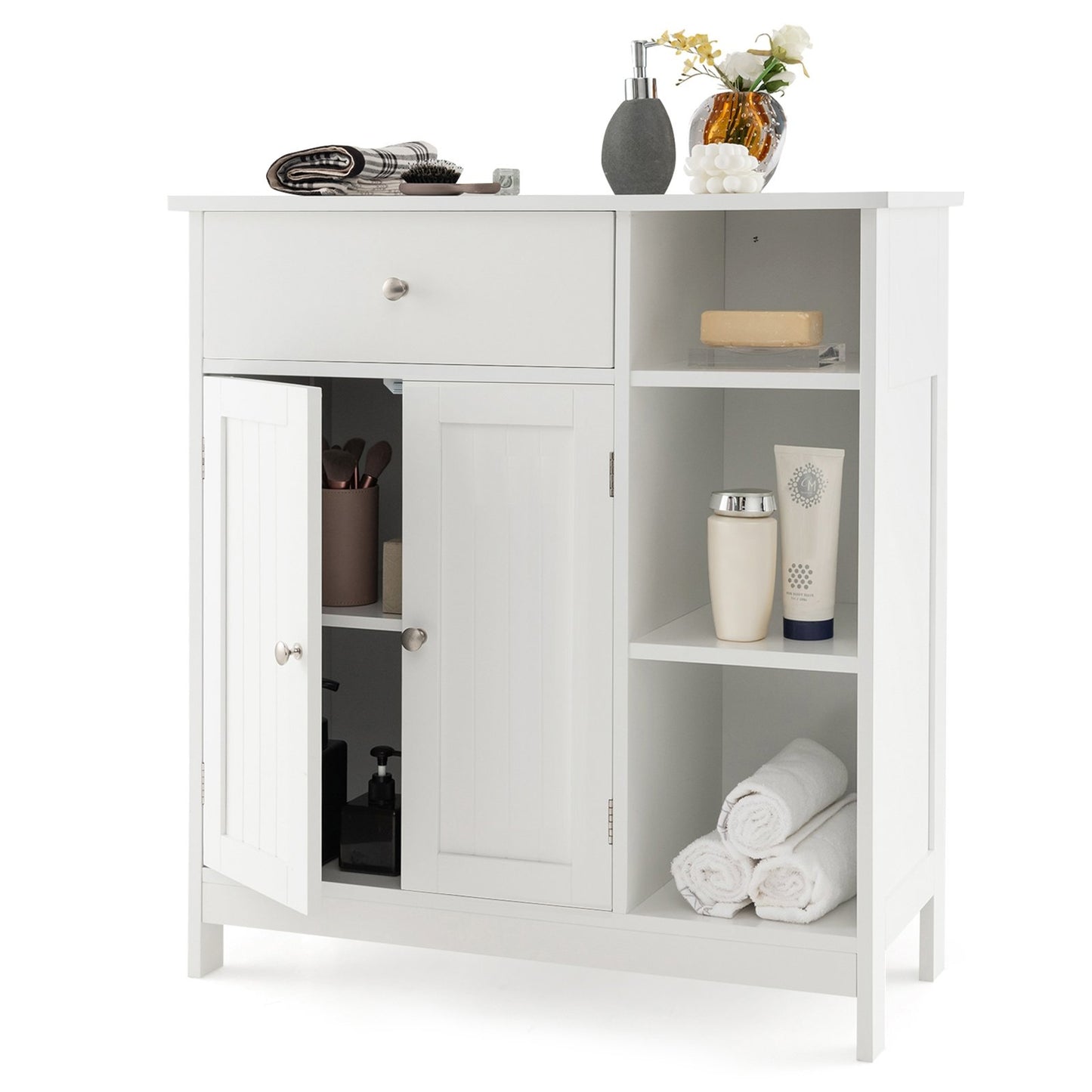 5-Shelf Freestanding Storage Cabinet with Adjustable Shelf, Drawer & Open Compartments