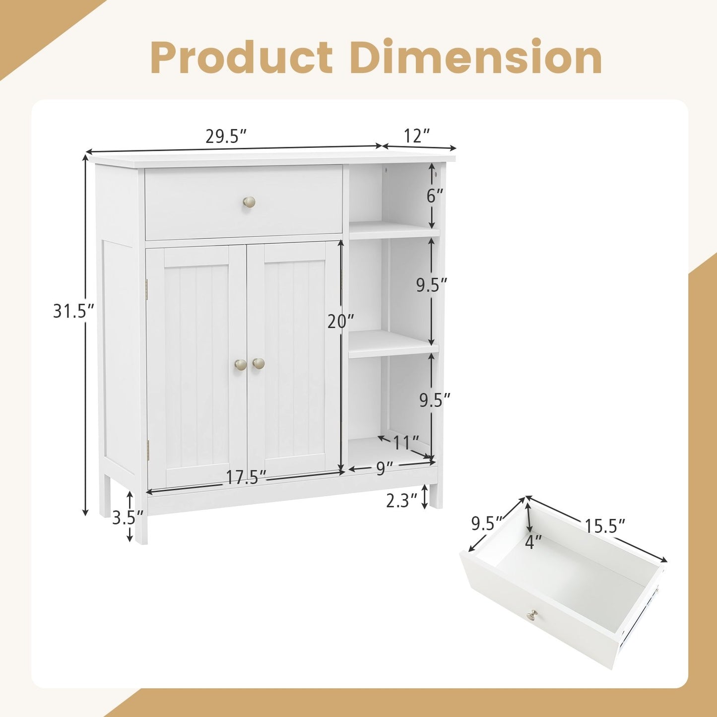 5-Shelf Freestanding Storage Cabinet with Adjustable Shelf, Drawer & Open Compartments