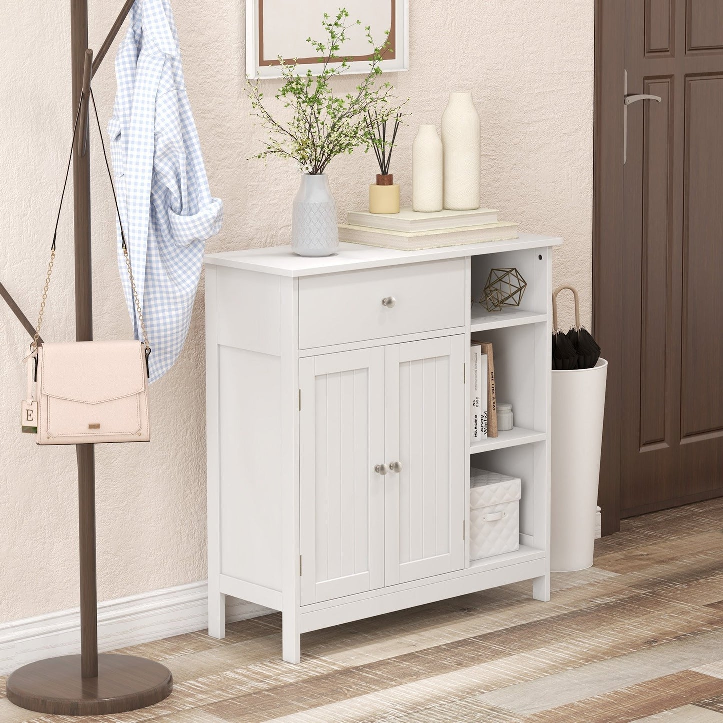 5-Shelf Freestanding Storage Cabinet with Adjustable Shelf, Drawer & Open Compartments
