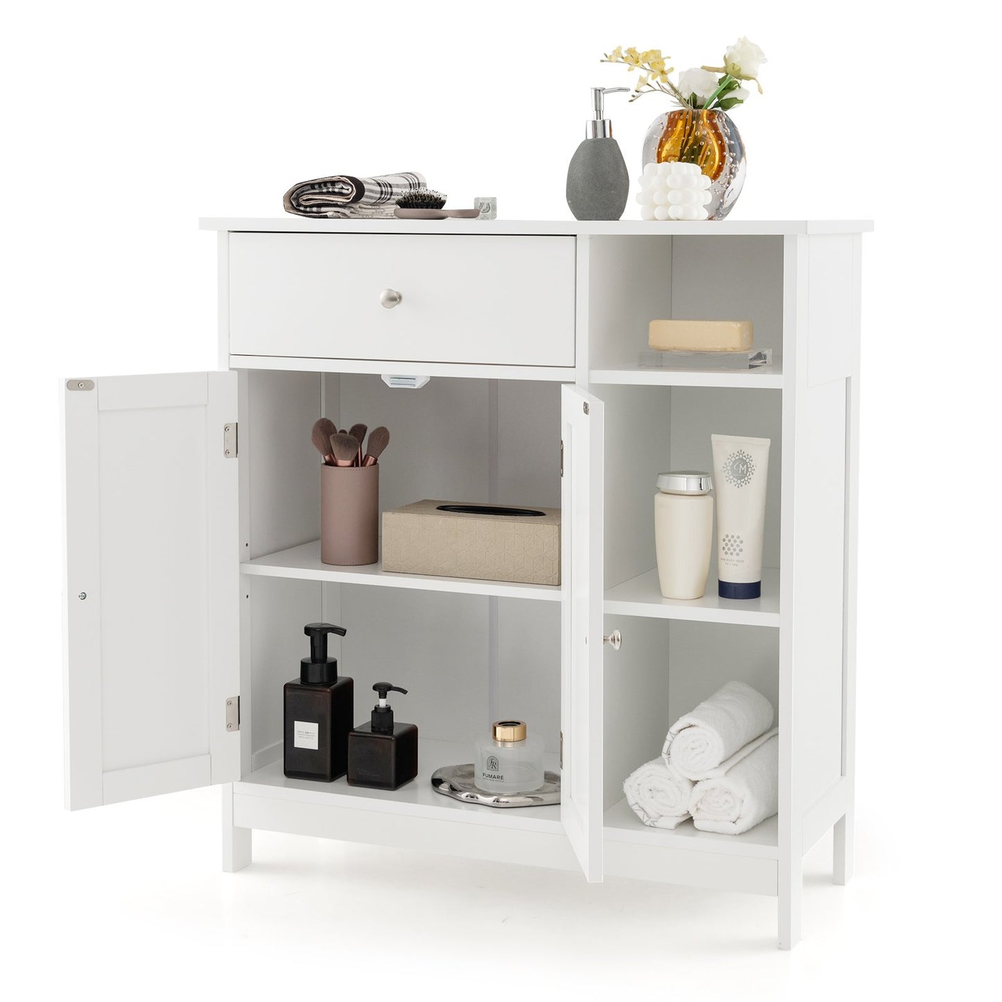 5-Shelf Freestanding Storage Cabinet with Adjustable Shelf, Drawer & Open Compartments