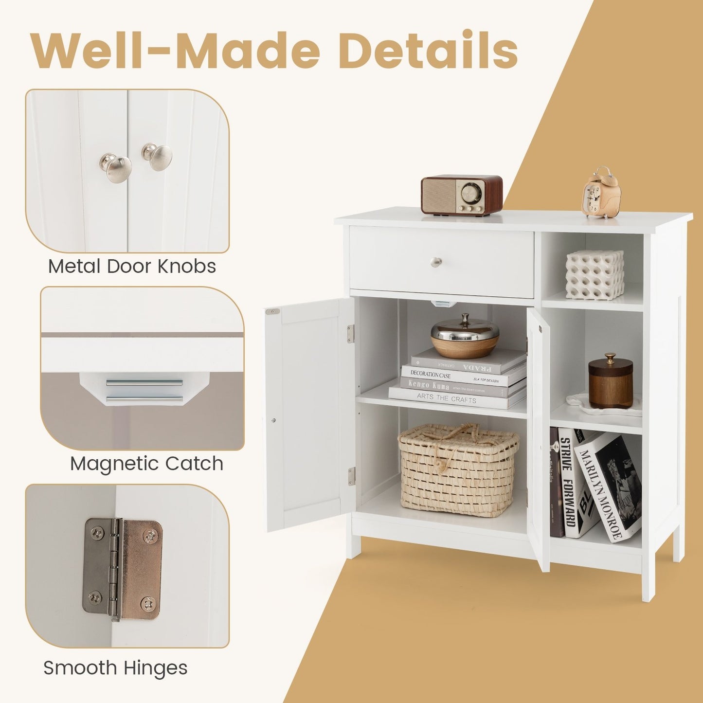 5-Shelf Freestanding Storage Cabinet with Adjustable Shelf, Drawer & Open Compartments