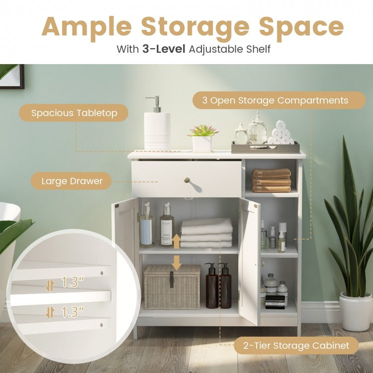 5-Shelf Freestanding Storage Cabinet with Adjustable Shelf, Drawer & Open Compartments