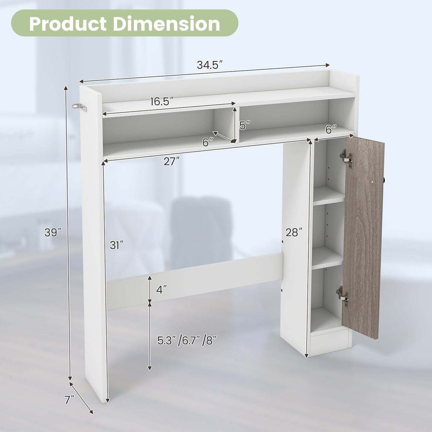 Over-the-Toilet Storage Cabinet with Adjustable Shelves