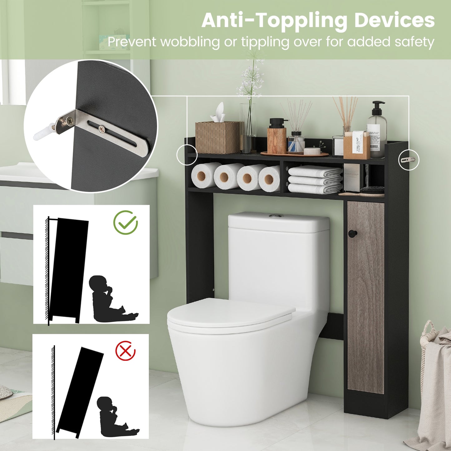 Over-the-Toilet Storage Cabinet with Adjustable Shelves