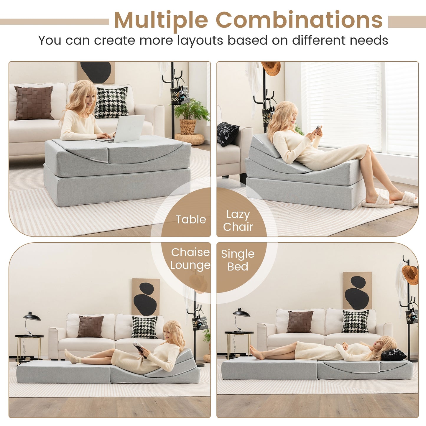 4-in-1 Convertible Sofa Bed with High-Density Foam for Ultimate Comfort & Versatility