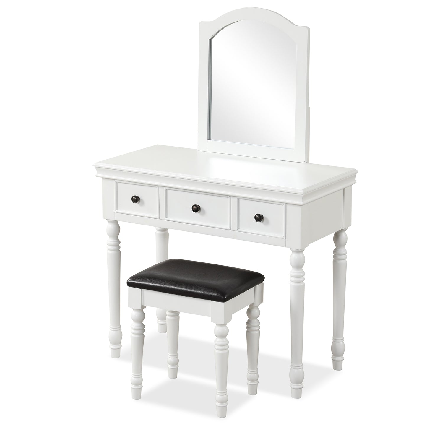 3 Drawer Makeup Vanity Table with Cushioned Stool and Removable Mirror – White