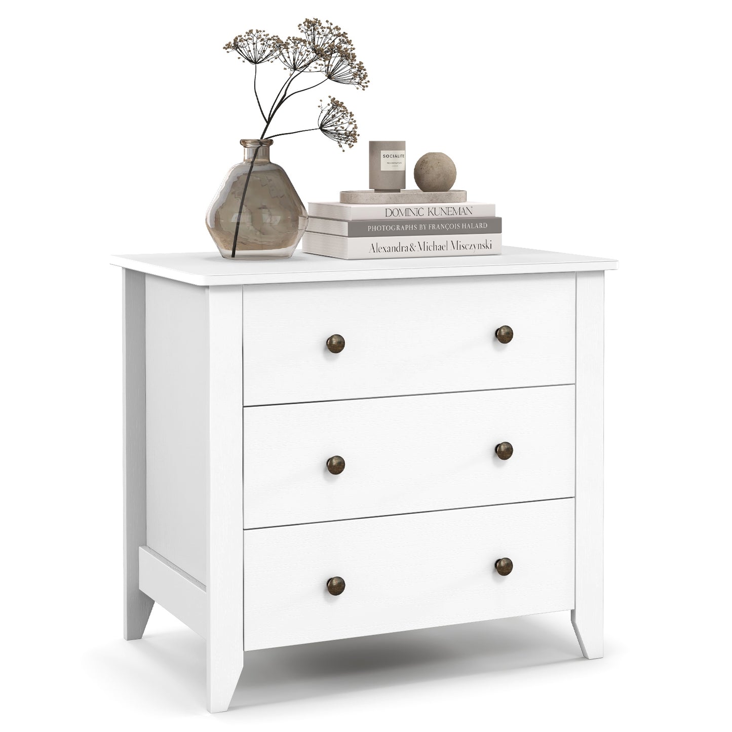 3-Drawer Storage Dresser Chest, Compact Bedside Table with Organizational Drawers – White