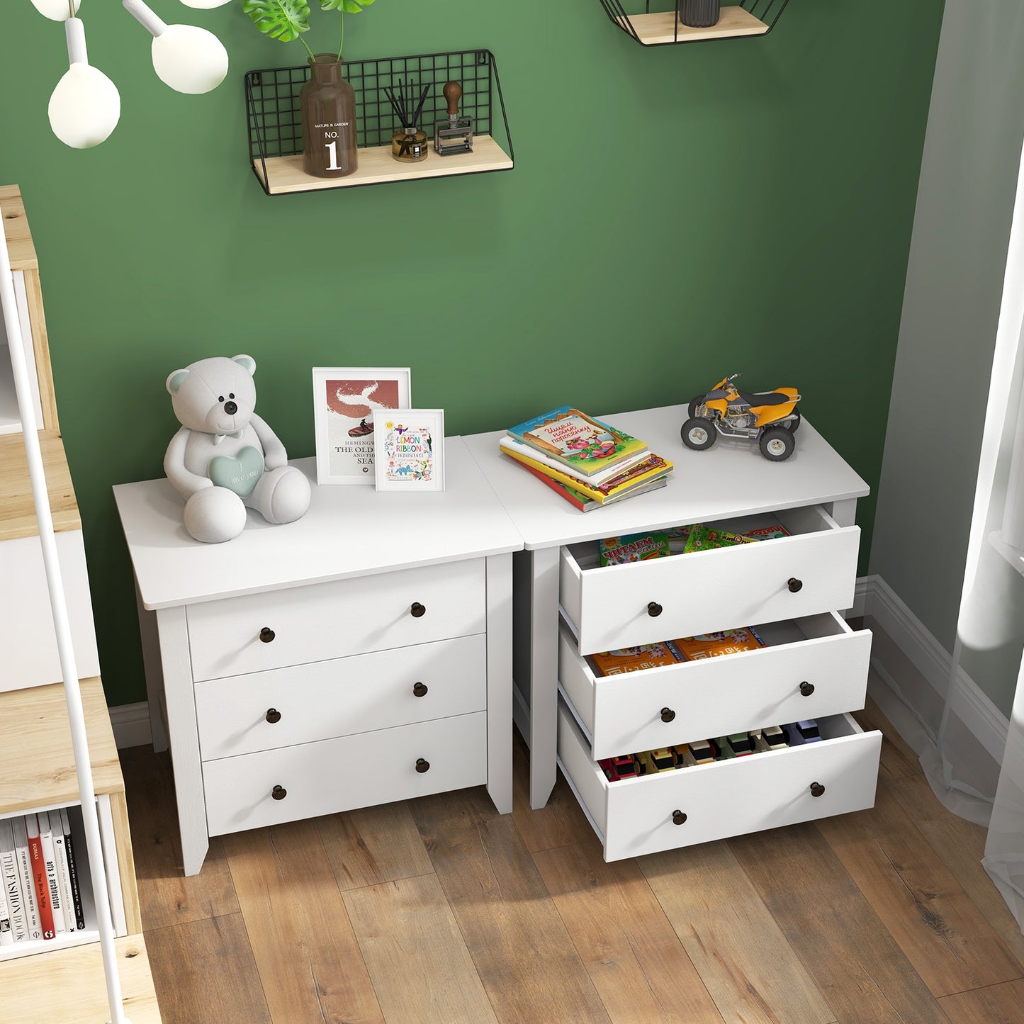 3-Drawer Storage Dresser Chest, Compact Bedside Table with Organizational Drawers – White