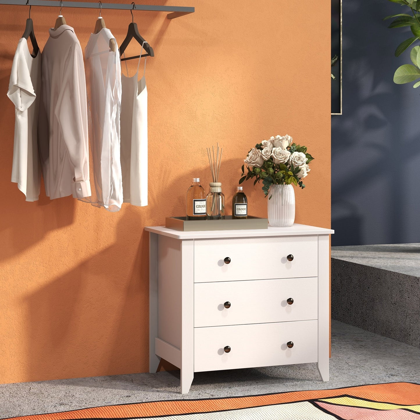3-Drawer Storage Dresser Chest, Compact Bedside Table with Organizational Drawers – White