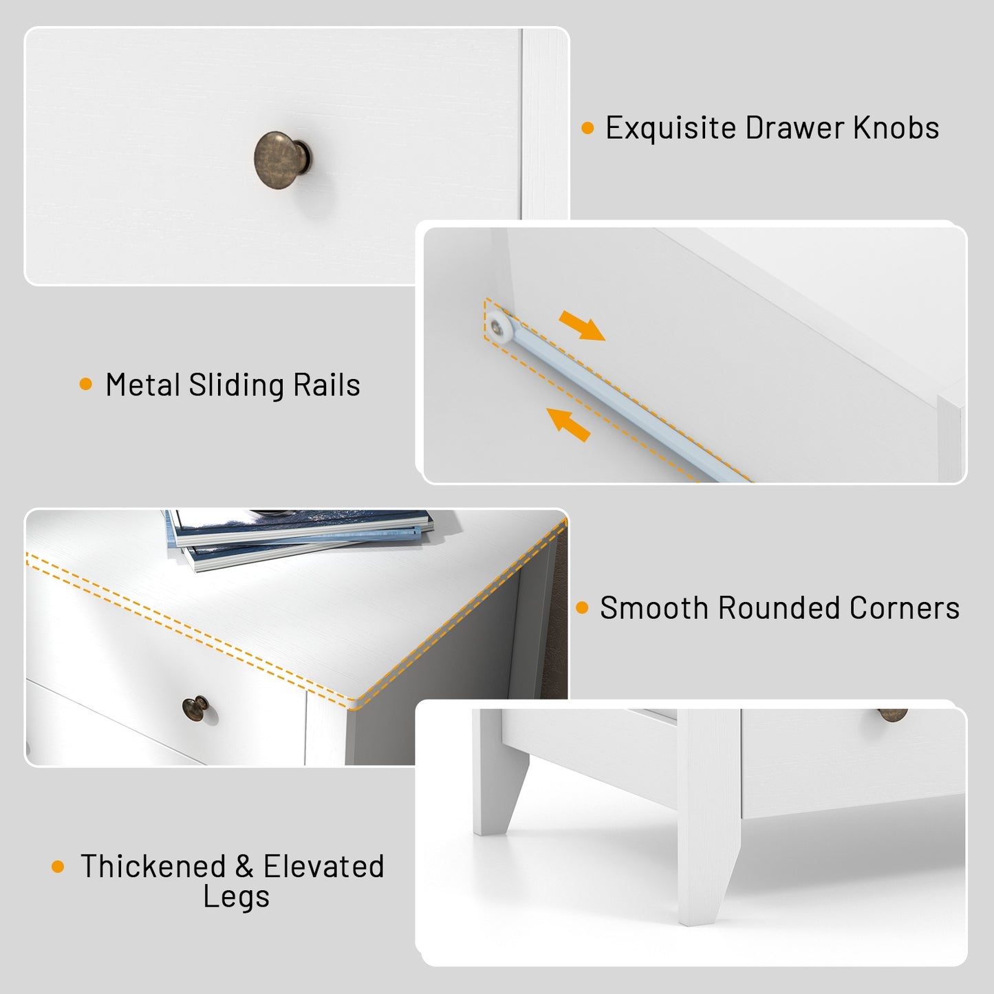 3-Drawer Storage Dresser Chest, Compact Bedside Table with Organizational Drawers – White
