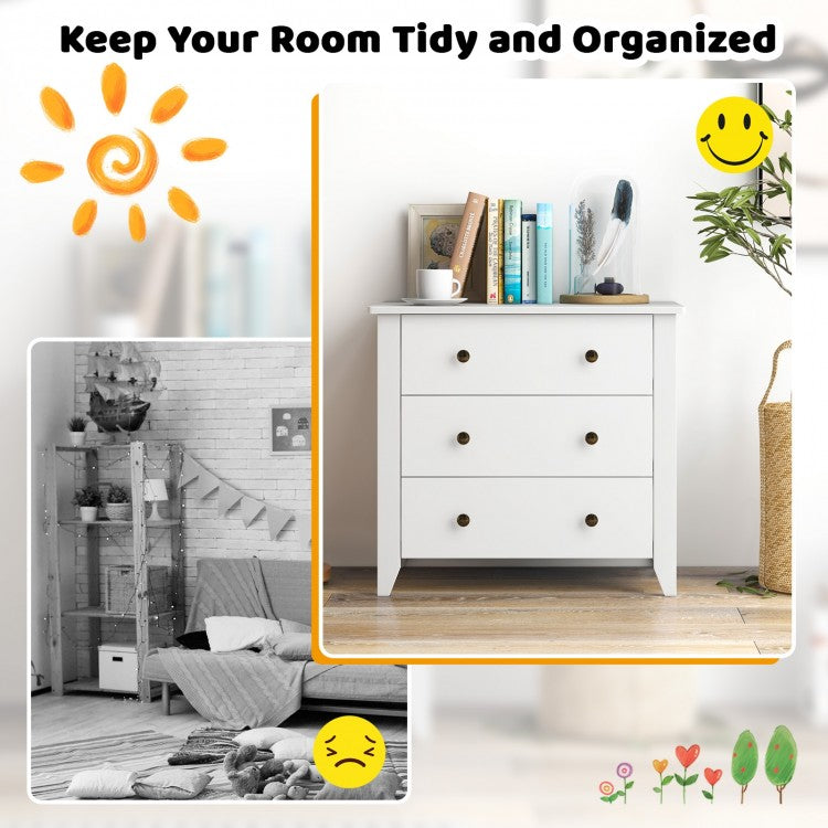 3-Drawer Storage Dresser Chest, Compact Bedside Table with Organizational Drawers – White
